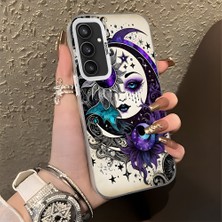 HONTINGA Samsung Galaxy S23 Fe ile Uyumlu Kılıf Silikon Kenar Sert Arka Kamera Koruyucu Basitlik Anti Düşme Kamera Korumalı Ay ve Yıldız Desen Couple Telefon Kılıfı Kadın ve Erkek Için Uygundur K1-1376