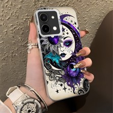 HONTINGA Vivo Y28 ile Uyumlu Kılıf Silikon Kenar Sert Arka Kamera Koruyucu Basitlik Anti Düşme Kamera Korumalı Ay ve Yıldız Desen Couple Telefon Kılıfı Kadın ve Erkek Için Uygundur K1-1376