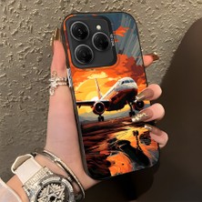 HONTINGA Tecno Spark 20 Pro ile Uyumlu Kılıf Silikon Kenar Sert Arka Kamera Koruyucu Basitlik Anti Düşme Kamera Korumalı Uçak Desen Couple Telefon Kılıfı Kadın ve Erkek Için Uygundur K1-1377