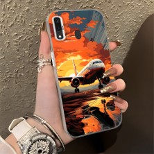 HONTINGA Samsung Galaxy A30 ile Uyumlu Kılıf Silikon Kenar Sert Arka Kamera Koruyucu Basitlik Anti Düşme Kamera Korumalı Uçak Desen Couple Telefon Kılıfı Kadın ve Erkek Için Uygundur K1-1377