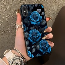 HONTINGA iPhone x ile Uyumlu Kılıf Silikon Kenar Sert Arka Kamera Koruyucu Basitlik Anti Düşme Kamera Korumalı Mavi Gül Desen Couple Telefon Kılıfı Kadın ve Erkek Için Uygundur K1-1379
