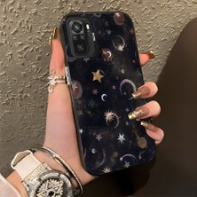 HONTINGA Xiaomi Redmi Note 10 4g ile Uyumlu Kılıf Silikon Kenar Sert Arka Kamera Koruyucu Basitlik Anti Düşme Kamera Korumalı Ay ve Yıldız Desen Couple Telefon Kılıfı Kadın ve Erkek Için Uygundur K1-1380