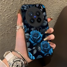 HONTINGA Vivo X200 Pro ile Uyumlu Kılıf Silikon Kenar Sert Arka Kamera Koruyucu Basitlik Anti Düşme Kamera Korumalı Mavi Gül Desen Couple Telefon Kılıfı Kadın ve Erkek Için Uygundur K1-1379
