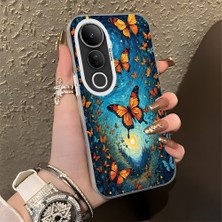 HONTINGA Vivo V50 Lite ile Uyumlu Kılıf Silikon Kenar Sert Arka Kamera Koruyucu Basitlik Anti Düşme Kamera Korumalı Kelebek Desen Couple Telefon Kılıfı Kadın ve Erkek Için Uygundur K1-1384