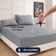 Formeya Gri %100 Pamuk Kapitone Fitted Su Sıvı Geçirmez Yatak Koruyucu Tek-Çift Kişilik-Battal Yatak Alezi