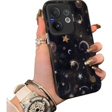 HONTINGA Vivo V60 5g ile Uyumlu Kılıf Silikon Kenar Sert Arka Kamera Koruyucu Basitlik Anti Düşme Kamera Korumalı Ay ve Yıldız Desen Couple Telefon Kılıfı Kadın ve Erkek Için Uygundur K1-1380