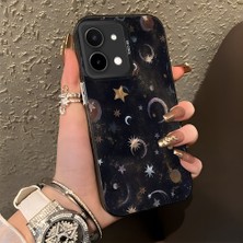 HONTINGA Vivo Y28 ile Uyumlu Kılıf Silikon Kenar Sert Arka Kamera Koruyucu Basitlik Anti Düşme Kamera Korumalı Ay ve Yıldız Desen Couple Telefon Kılıfı Kadın ve Erkek Için Uygundur K1-1380