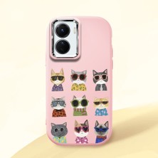 HONTINGA Vivo Y02S ile Uyumlu Kılıf Kamera Korumalı Düşüme Önleyici Kamera Koruyucu Pembe Yumuşak Silikon Couple Telefon Kılıfı Kedi Desenli K4-0386