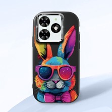 HONTINGA Infinix Smart 8 ile Uyumlu Kılıf Kamera Korumalı Düşüme Önleyici Kamera Koruyucu Siyah Yumuşak Silikon Couple Telefon Kılıfı Tavşan Desenli K4-0381