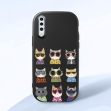 HONTINGA Samsung Galaxy A50S ile Uyumlu Kılıf Kamera Korumalı Düşüme Önleyici Kamera Koruyucu Siyah Yumuşak Silikon Couple Telefon Kılıfı Kedi Desenli K4-0386
