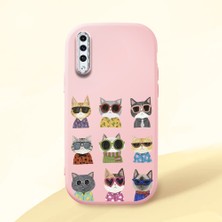 HONTINGA Samsung Galaxy A50S ile Uyumlu Kılıf Kamera Korumalı Düşüme Önleyici Kamera Koruyucu Pembe Yumuşak Silikon Couple Telefon Kılıfı Kedi Desenli K4-0386