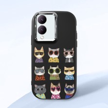 HONTINGA Vivo Y28 ile Uyumlu Kılıf Kamera Korumalı Düşüme Önleyici Kamera Koruyucu Siyah Yumuşak Silikon Couple Telefon Kılıfı Kedi Desenli K4-0386