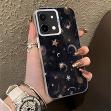 HONTINGA Vivo Y28 ile Uyumlu Kılıf Silikon Kenar Sert Arka Kamera Koruyucu Basitlik Anti Düşme Kamera Korumalı Ay ve Yıldız Desen Couple Telefon Kılıfı Kadın ve Erkek Için Uygundur K1-1380