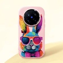 HONTINGA Vivo X200 Pro ile Uyumlu Kılıf Kamera Korumalı Düşüme Önleyici Kamera Koruyucu Pembe Yumuşak Silikon Couple Telefon Kılıfı Tavşan Desenli K4-0381