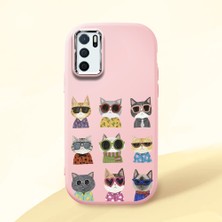 HONTINGA Oppo A16 ile Uyumlu Kılıf Kamera Korumalı Düşüme Önleyici Kamera Koruyucu Pembe Yumuşak Silikon Couple Telefon Kılıfı Kedi Desenli K4-0386