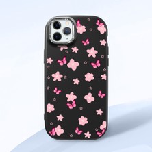 HONTINGA iPhone 11 Pro Max ile Uyumlu Kılıf Kamera Korumalı Düşüme Önleyici Kamera Koruyucu Siyah Yumuşak Silikon Couple Telefon Kılıfı Çiçekli Desenli K4-0384