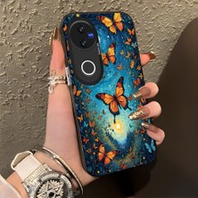 HONTINGA Vivo V50 ile Uyumlu Kılıf Silikon Kenar Sert Arka Kamera Koruyucu Basitlik Anti Düşme Kamera Korumalı Kelebek Desen Couple Telefon Kılıfı Kadın ve Erkek Için Uygundur K1-1384