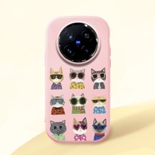 HONTINGA Vivo X200 Pro ile Uyumlu Kılıf Kamera Korumalı Düşüme Önleyici Kamera Koruyucu Pembe Yumuşak Silikon Couple Telefon Kılıfı Kedi Desenli K4-0386