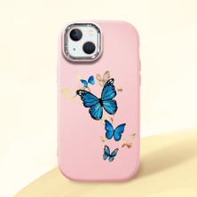 HONTINGA iPhone 14 Plus ile Uyumlu Kılıf Kamera Korumalı Düşüme Önleyici Kamera Koruyucu Pembe Yumuşak Silikon Couple Telefon Kılıfı Kelebek Desenli K4-0383