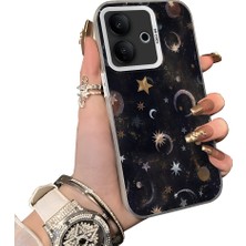 HONTINGA Vivo V60 Lite 5g ile Uyumlu Kılıf Silikon Kenar Sert Arka Kamera Koruyucu Basitlik Anti Düşme Kamera Korumalı Ay ve Yıldız Desen Couple Telefon Kılıfı Kadın ve Erkek Için Uygundur K1-1380