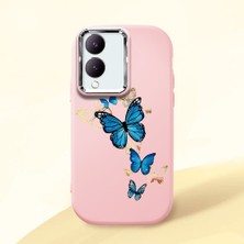 HONTINGA Vivo Y28 ile Uyumlu Kılıf Kamera Korumalı Düşüme Önleyici Kamera Koruyucu Pembe Yumuşak Silikon Couple Telefon Kılıfı Kelebek Desenli K4-0383