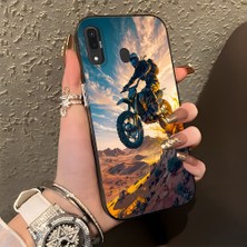 HONTINGA Samsung Galaxy A30 ile Uyumlu Kılıf Silikon Kenar Sert Arka Kamera Koruyucu Basitlik Anti Düşme Kamera Korumalı Motosiklet Desen Couple Telefon Kılıfı Kadın ve Erkek Için Uygundur K1-1383