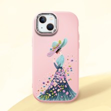 HONTINGA iPhone 15 Plus ile Uyumlu Kılıf Kamera Korumalı Düşüme Önleyici Kamera Koruyucu Pembe Yumuşak Silikon Couple Telefon Kılıfı Güzel Kadın Desenli K4-0385