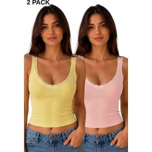 Sensu Kadın Dantel Askılı 2'li Viskon Crop