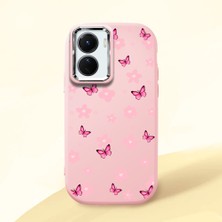 HONTINGA Vivo Y02S ile Uyumlu Kılıf Kamera Korumalı Düşüme Önleyici Kamera Koruyucu Pembe Yumuşak Silikon Couple Telefon Kılıfı Çiçekli Desenli K4-0384