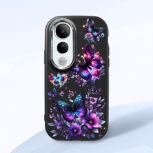 HONTINGA Vivo V50 Lite ile Uyumlu Kılıf Kamera Korumalı Düşüme Önleyici Kamera Koruyucu Siyah Yumuşak Silikon Couple Telefon Kılıfı Kelebek Desenli K4-0382