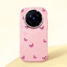 HONTINGA Vivo X200 Pro ile Uyumlu Kılıf Kamera Korumalı Düşüme Önleyici Kamera Koruyucu Pembe Yumuşak Silikon Couple Telefon Kılıfı Çiçekli Desenli K4-0384