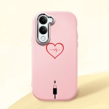 HONTINGA Vivo Y04 ile Uyumlu Kılıf Kamera Korumalı Düşüme Önleyici Kamera Koruyucu Pembe Yumuşak Silikon Couple Telefon Kılıfı Yaratıcı Desenli K4-0387