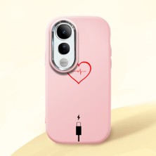 HONTINGA Vivo V50 Lite ile Uyumlu Kılıf Kamera Korumalı Düşüme Önleyici Kamera Koruyucu Pembe Yumuşak Silikon Couple Telefon Kılıfı Yaratıcı Desenli K4-0387