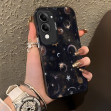 HONTINGA Vivo Y04 ile Uyumlu Kılıf Silikon Kenar Sert Arka Kamera Koruyucu Basitlik Anti Düşme Kamera Korumalı Ay ve Yıldız Desen Couple Telefon Kılıfı Kadın ve Erkek Için Uygundur K1-1380