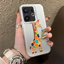 HONTINGA Vivo X200 Fe ile Uyumlu Kılıf Silikon Kenar Sert Arka Kamera Koruyucu Basitlik Anti Düşme Kamera Korumalı Zürafa Desen Couple Telefon Kılıfı Kadın ve Erkek Için Uygundur K1-1386