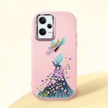 HONTINGA Poco X5 Pro 5g ile Uyumlu Kılıf Kamera Korumalı Düşüme Önleyici Kamera Koruyucu Pembe Yumuşak Silikon Couple Telefon Kılıfı Güzel Kadın Desenli K4-0385