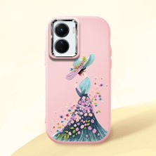 HONTINGA Vivo Y02S ile Uyumlu Kılıf Kamera Korumalı Düşüme Önleyici Kamera Koruyucu Pembe Yumuşak Silikon Couple Telefon Kılıfı Güzel Kadın Desenli K4-0385