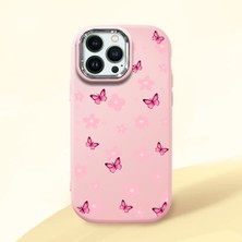HONTINGA iPhone 13 Pro Max ile Uyumlu Kılıf Kamera Korumalı Düşüme Önleyici Kamera Koruyucu Pembe Yumuşak Silikon Couple Telefon Kılıfı Çiçekli Desenli K4-0384