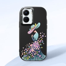 HONTINGA Vivo Y02S ile Uyumlu Kılıf Kamera Korumalı Düşüme Önleyici Kamera Koruyucu Siyah Yumuşak Silikon Couple Telefon Kılıfı Güzel Kadın Desenli K4-0385