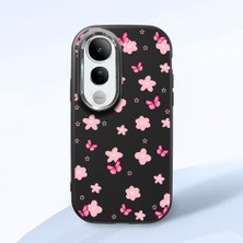 HONTINGA Vivo V50 Lite ile Uyumlu Kılıf Kamera Korumalı Düşüme Önleyici Kamera Koruyucu Siyah Yumuşak Silikon Couple Telefon Kılıfı Çiçekli Desenli K4-0384