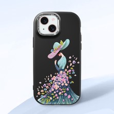 HONTINGA iPhone 15 ile Uyumlu Kılıf Kamera Korumalı Düşüme Önleyici Kamera Koruyucu Siyah Yumuşak Silikon Couple Telefon Kılıfı Güzel Kadın Desenli K4-0385