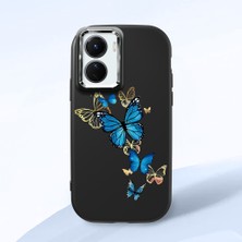 HONTINGA Vivo Y02S ile Uyumlu Kılıf Kamera Korumalı Düşüme Önleyici Kamera Koruyucu Siyah Yumuşak Silikon Couple Telefon Kılıfı Kelebek Desenli K4-0383