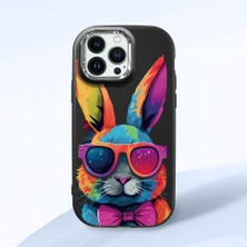HONTINGA iPhone 13 Pro Max ile Uyumlu Kılıf Kamera Korumalı Düşüme Önleyici Kamera Koruyucu Siyah Yumuşak Silikon Couple Telefon Kılıfı Tavşan Desenli K4-0381