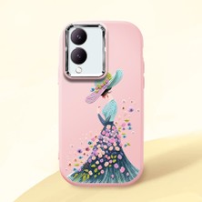 HONTINGA Vivo Y28 ile Uyumlu Kılıf Kamera Korumalı Düşüme Önleyici Kamera Koruyucu Pembe Yumuşak Silikon Couple Telefon Kılıfı Güzel Kadın Desenli K4-0385