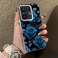 HONTINGA Vivo X200 Fe ile Uyumlu Kılıf Silikon Kenar Sert Arka Kamera Koruyucu Basitlik Anti Düşme Kamera Korumalı Mavi Gül Desen Couple Telefon Kılıfı Kadın ve Erkek Için Uygundur K1-1379