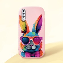 HONTINGA Samsung Galaxy A50 ile Uyumlu Kılıf Kamera Korumalı Düşüme Önleyici Kamera Koruyucu Pembe Yumuşak Silikon Couple Telefon Kılıfı Tavşan Desenli K4-0381