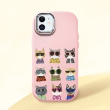 HONTINGA iPhone 11 ile Uyumlu Kılıf Kamera Korumalı Düşüme Önleyici Kamera Koruyucu Pembe Yumuşak Silikon Couple Telefon Kılıfı Kedi Desenli K4-0386