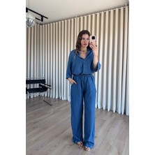 Sue Store Mavi Gömlek Pantolon Tensel Takım