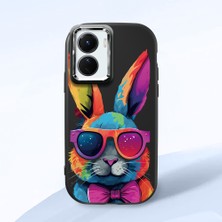 HONTINGA Vivo Y02S ile Uyumlu Kılıf Kamera Korumalı Düşüme Önleyici Kamera Koruyucu Siyah Yumuşak Silikon Couple Telefon Kılıfı Tavşan Desenli K4-0381
