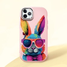 HONTINGA iPhone 11 Pro ile Uyumlu Kılıf Kamera Korumalı Düşüme Önleyici Kamera Koruyucu Pembe Yumuşak Silikon Couple Telefon Kılıfı Tavşan Desenli K4-0381